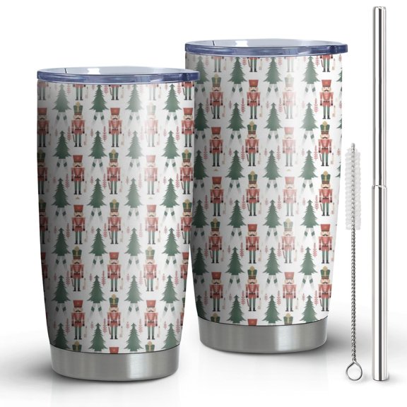 20oz Tumblers White Christmas Nutcracker Pattern Stainless Steel Vacuum Insulated Double Wall Travel Tumbler Cups Mug with Lid and Straw,Cleaning Brush for Cold & Hot Drinks