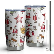20oz Tumblers White Christmas Santa and Character Pattern Stainless Steel Vacuum Insulated Double Wall Travel Tumbler Cups Mug with Lid and Straw,Cleaning Brush for Cold & Hot Drinks