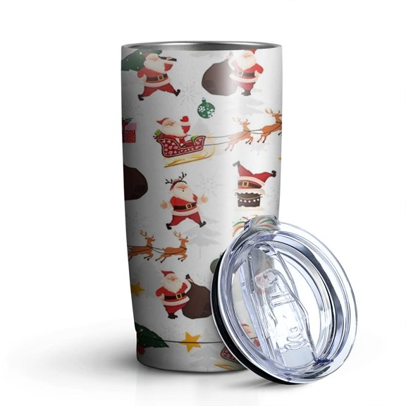 20oz Tumblers White Christmas Santa Pattern Stainless Steel Vacuum Insulated Double Wall Travel Tumbler Cups Mug with Lid and Straw,Cleaning Brush for Cold & Hot Drinks