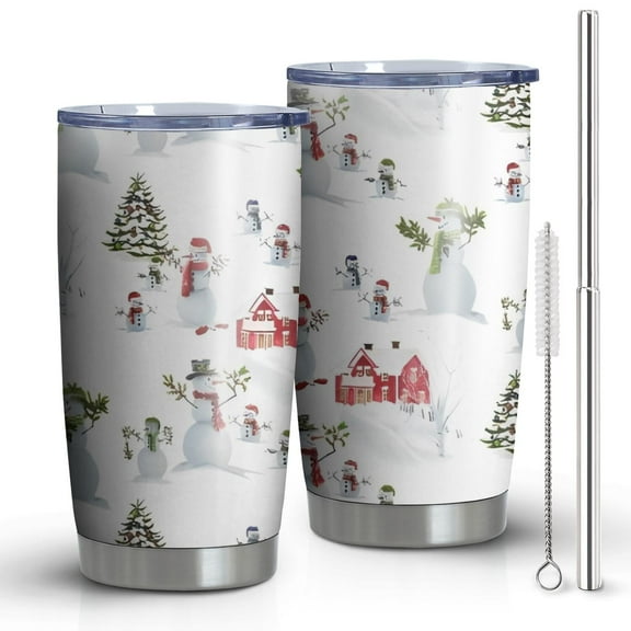 20oz Tumblers White Christmas Snowman Pattern Stainless Steel Vacuum Insulated Double Wall Travel Tumbler Cups Mug with Lid and Straw,Cleaning Brush for Cold & Hot Drinks