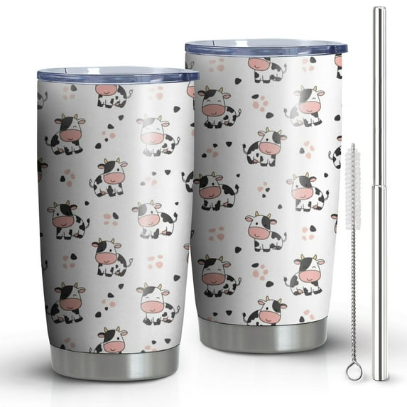 20oz Tumblers White Cow Dot Pattern Stainless Steel Vacuum Insulated Double Wall Travel Tumbler Cups Mug with Lid and Straw,Cleaning Brush for Cold & Hot Drinks