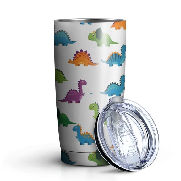 20oz Tumblers White Dinosaurs Pattern Stainless Steel Vacuum Insulated Double Wall Travel Tumbler Cups Mug with Lid and Straw,Cleaning Brush for Cold & Hot Drinks