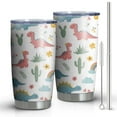 thumbnail image 1 of 20oz Tumblers White Dinosaurs Rainbows Plants Pattern Stainless Steel Vacuum Insulated Double Wall Travel Tumbler Cups Mug with Lid and Straw,Cleaning Brush for Cold & Hot Drinks, 1 of 1
