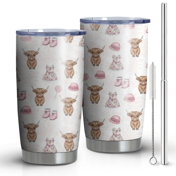 20oz Tumblers White Highland Cow Dress Shoe Pattern Stainless Steel Vacuum Insulated Double Wall Travel Tumbler Cups Mug with Lid and Straw,Cleaning Brush for Cold & Hot Drinks