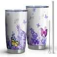 thumbnail image 1 of 20oz Tumblers White Purple Butterfly Flower Pattern Stainless Steel Vacuum Insulated Double Wall Travel Tumbler Cups Mug with Lid and Straw,Cleaning Brush for Cold & Hot Drinks, 1 of 1