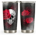 thumbnail image 1 of 20oz Unique Skull Gifts for Men, Women, Gothic Gifts for Women, Goth Gifts, Valentines Day Gifts for Her, Him, Inspirational Rose Flower Skull Tumbler Cup, Insulated Travel Coffee Mug with Lid, 1 of 6