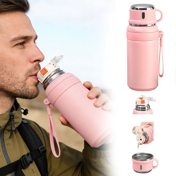 20oz Vacuum Flask, Portable Coffee Cup with Lid, Double Function Coffee Cup, Outdoor Water Bottle for Camping, Cycling, Car, Home, Office, Drinkware