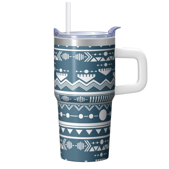 20oz Vacuum Insulated Coffee Mug with Lid & Straw - Stainless Steel Double Wall Boho Travel Tumbler, Leakproof Thermal Cup