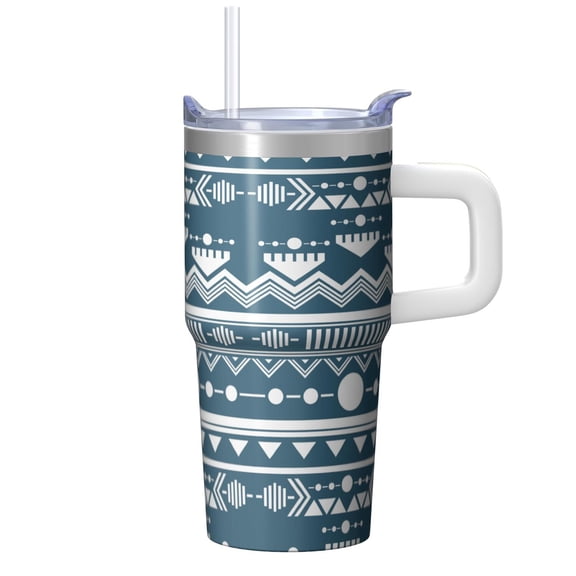 20oz Vacuum Insulated Coffee Mug with Lid & Straw - Stainless Steel Double Wall Boho Travel Tumbler, Leakproof Thermal Cup