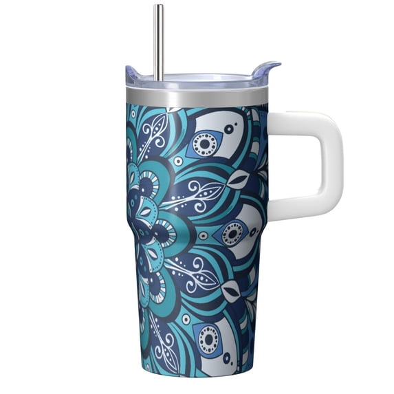 20oz Vacuum Insulated Tumbler with Lid and Straw - Stainless Steel Double Wall Boho Travel Coffee Mug, Leakproof Thermal Cup Design