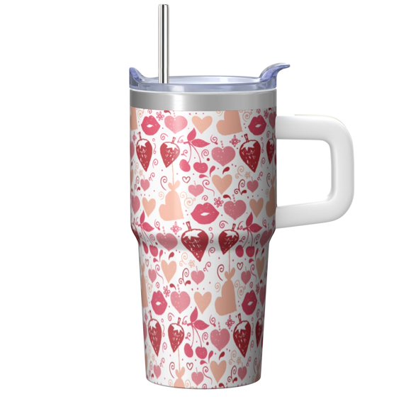 20oz Valentine's Day Handle On the Go Tumbler with Straw Lid Travel Coffee Cup for Women Gift