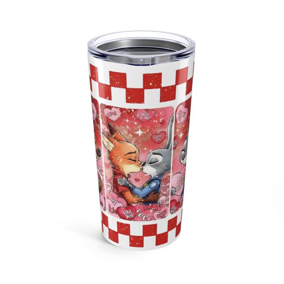 20oz Valentines Animal Lovers Tumbler Cute Fox & Rabbit Heart Design