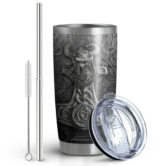 20oz Viking Gifts for Men, Norse Mythology Gifts, Valentines Day Gifts for Him, Dad, Son, Husband, Unique Birthday Gifts for Men, American Viking Tumbler Cup, Travel Coffee Mug with Lid
