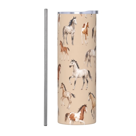 20oz Watercolor Horse Insulated Tumbler with Handle and Straw Western Animal Travel Cup Gift for Horse Lovers with Stainless Steel Straw