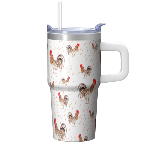 20oz Whimsical Chicken Tumbler with Handle Elegant Birthday Christmas Gift for Chicken Fans Women Men Insulated Travel Mug Cup Holder Friendly Durable Build Hot Chocolate Cold Soda Daily Use