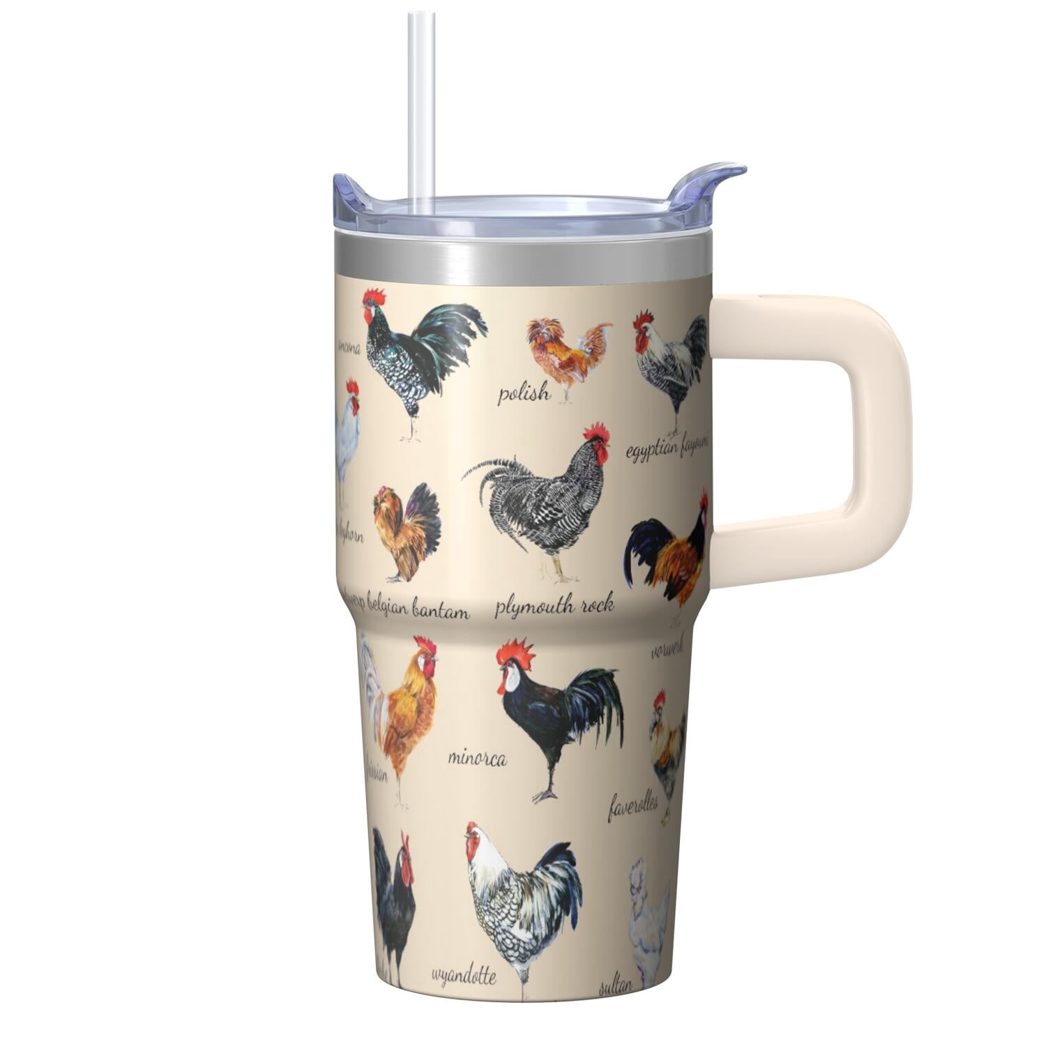 20oz Whimsical Chicken Tumbler with Handle Insulated Travel Mug Elegant Birthday Christmas Gift for Chicken Fans Women Men Cup Holder Friendly Durable Build Hot Chocolate Cold Soda Daily Use