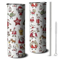 20oz White Christmas Santa and Character Pattern Skinny Tumblers Stainless Steel Tumbler with Lid and Straw,Vacuum Insulated Double Wall Travel Tumbler Cups with Cleaning Brush for Coffee,Tea