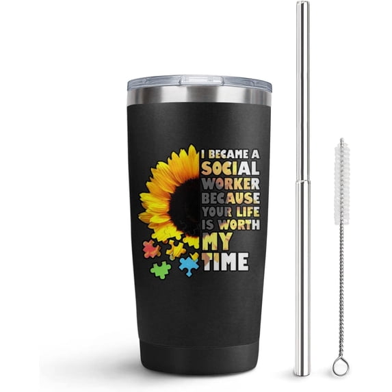 20oz World Autism Awareness Day Tumbler, Skinny Stainless Steel Tumbler with Lid Straw, Vacuum Insulated Double Wall Travel Tumbler, Coffee MugGreat Gifts for Girls, Mom, Dad, Grandpa