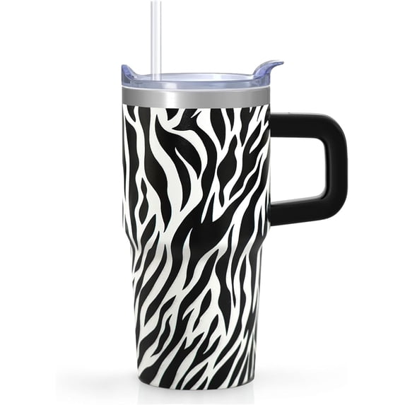 20oz Zebra Stripes Tumbler with Handle, Insulated Stainless Steel Cup with Rotating Lid & Straw, Leak-Proof Water Bottle for Kids Girls Women, Birthday Christmas Back to School Gift Idea