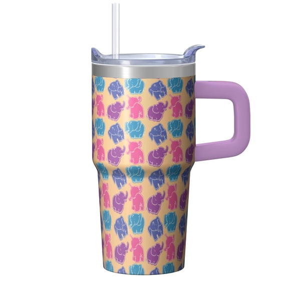 20oz elephant Stainless Steel Tumbler with Handle and Straw Insulated Coffee Travel Mug Water Bottle with Lid and Straw Perfect for Office Commute Home Use Gift for Women Men