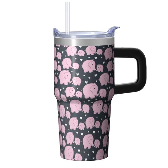 20oz elephant Stainless Steel Tumbler with Handle and Straw Insulated Travel Coffee Mug Water Bottle with Lid and Straw Great for Hot Coffee Cold Iced Tea Gift for Women Men