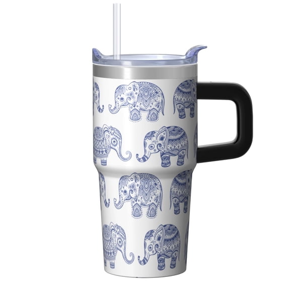 20oz elephant Stainless Steel Tumbler with Handle and Straw Insulated Travel Coffee Mug Water Bottle with Lid and Straw Keeps Beverages at Desired Temperature Gift for Women Men