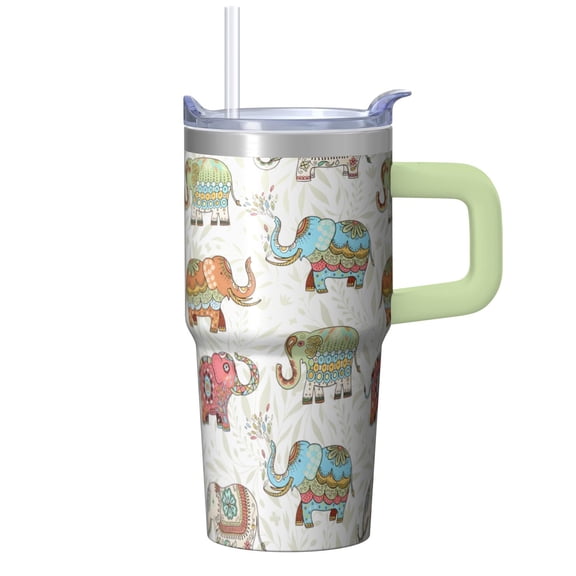 20oz elephant Stainless Steel Tumbler with Handle and Straw Insulated Travel Coffee Mug Water Bottle with Lid and Straw Reduces Condensation No Wet Hands Ideal Gift for Women Men