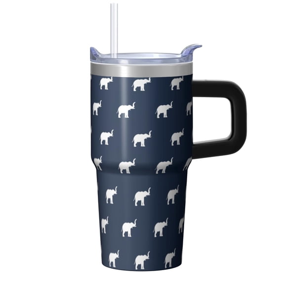 20oz elephant Stainless Steel Tumbler with Handle and Straw Insulated Travel Water Bottle Coffee Mug with Lid and Straw Fits Most Car Cup Holders Gift for Women Men