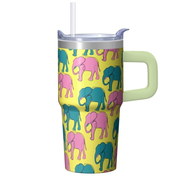 20oz elephant Stainless Steel Tumbler with Handle and Straw Insulated Travel Water Bottle with Lid and Straw Ideal Gift for Holidays Birthdays for Women Men elephant Lovers