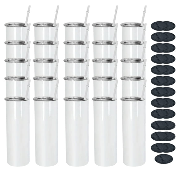 20oz sublimation skinny tumbler white blank stainless steel insulated mug  with rubber bottom for sublimation custom DIY 25 Pack