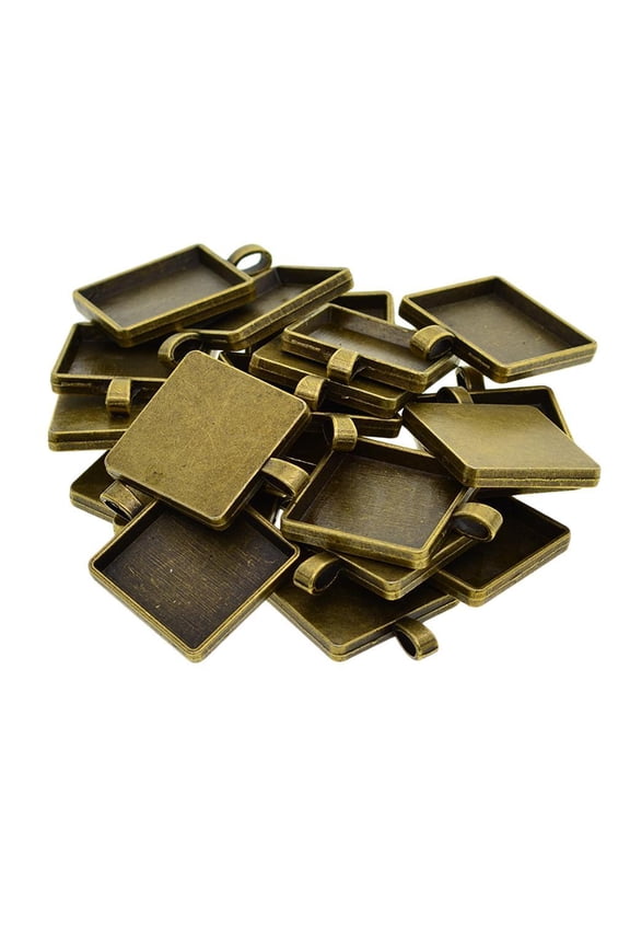 20pack 25mm Bezel Tray Square Pendant Cabochon Base Settings Bronze