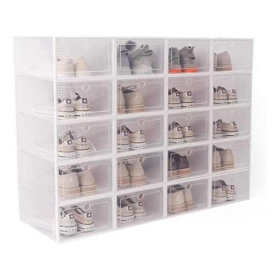 20pack Stackable Shoe Organizer, Folding Shoe Box, Clear Shoe Boxes Stackable, Shoe Boxes Clear Plastic, Modular Space Saving Shoe Boxes, Dust-Proof for Closet, Good Replacement for Shoe Rack