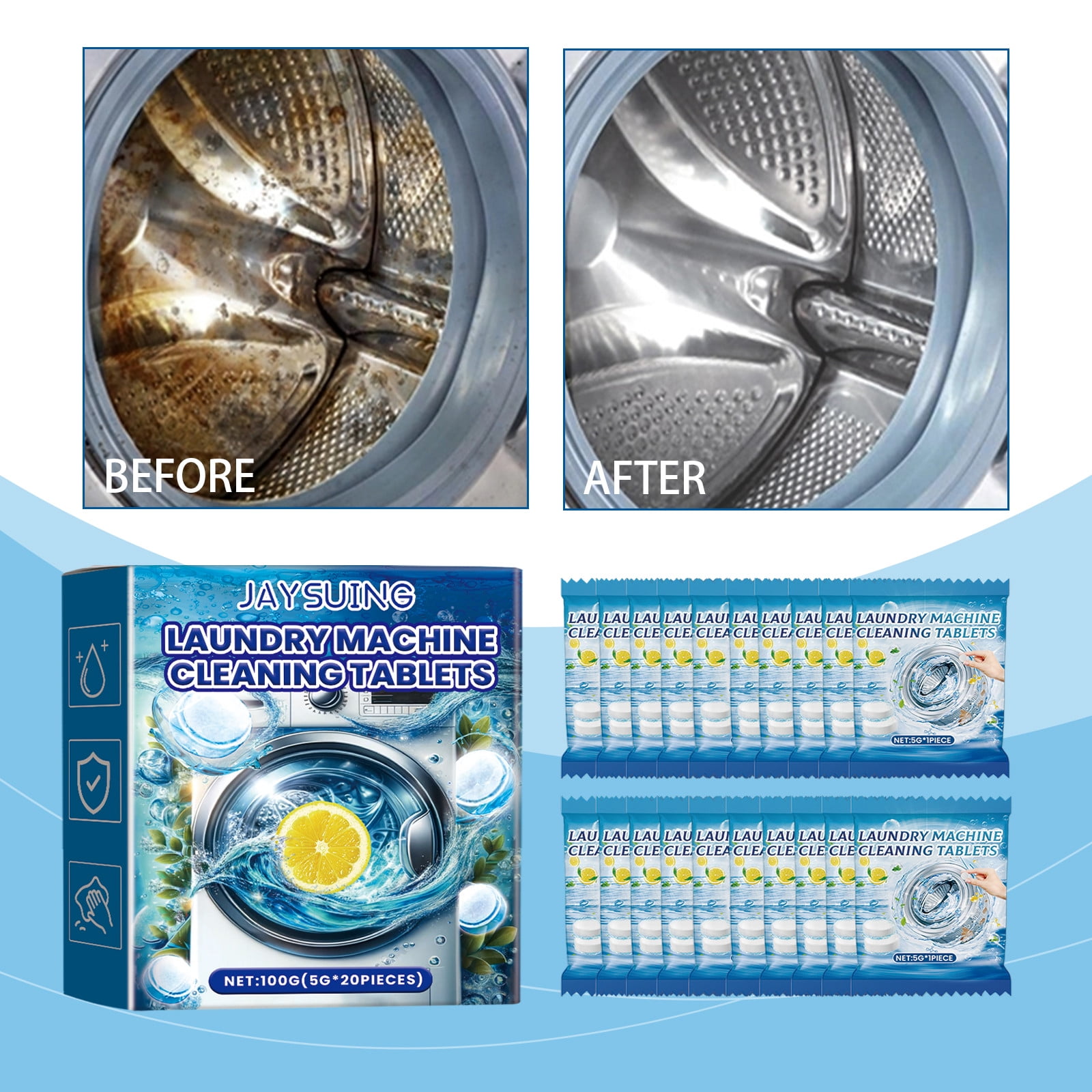 Washing Machine Cleaner Descaler Tablets EcoFriendly Deep Cleaning Tablets for HE Front & Top