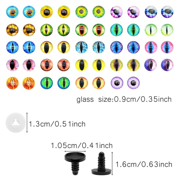 20pairs 9mm Round Animal Toy Eye Glass Dragon Eye Flatback Cabochons With Matching Bases&Washers For DIY Crafts Cat Eye Decor Plush Doll Making