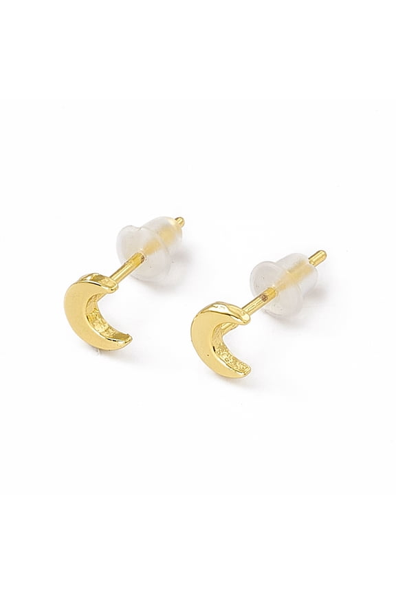20pairs Brass Tiny Crescent Moon Stud Earrings for Women golden 5x4mm Pin: 0.8mm