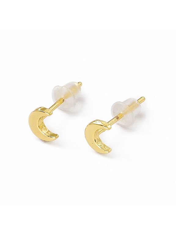 20pairs Brass Tiny Crescent Moon Stud Earrings for Women golden 5x4mm Pin: 0.8mm