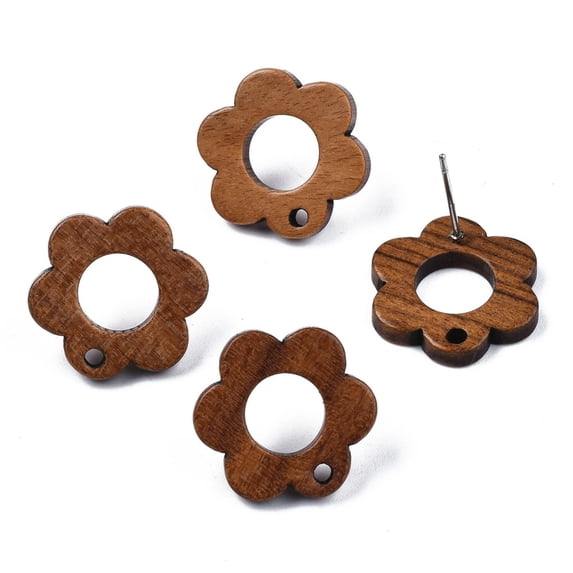 20pairs Walnut Wood Stud Earring Findings with Hole and 304 Stainless Steel Pin Hollow Flower Peru 17.5x17.5mm Hole: 1.6mm Pin: 0.7mm Wood
