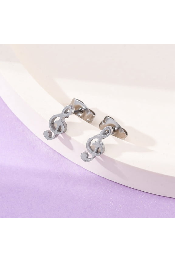 20pairs Tarnish Resistant 304 Stainless Steel Music Note Studs Earrings with 316 Stainless Steel Pins for Women Stainless Steel color 9x4mm