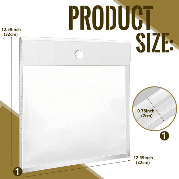 20pc 12.6inch X 12.6inch Scrapbook Paper Storage Organizer with 0.8 inch Expansion, Reusable Plastic Envelopes Pockets
