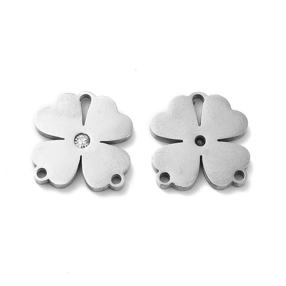 20pc 201 Stainless Steel Chandelier Component Links with Crystal Rhinestone Clover Stainless Steel Color 13x13x2mm Hole: 3x1.2mm & 1.2mm