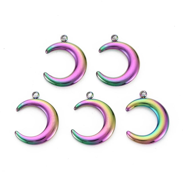50pcs Rainbow 201 Stainless Steel Metal Pendant Charms Multi-color 24~33mm