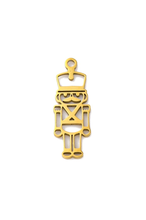 20pc 201 Stainless Steel Pendants Laser Cut Nutcracker Soldier Charm Golden 22.5x7.5x1mm Hole: 1.5mm