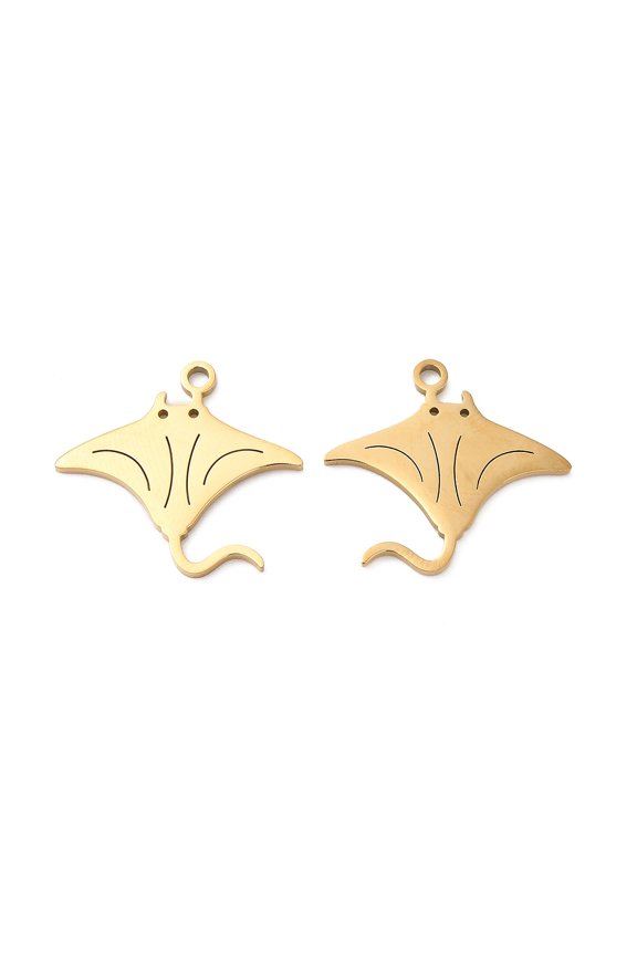 20pc 201 Stainless Steel Pendants Laser Cut Ocean Theme Golden Fish 17x18.5x1mm Hole: 1.4mm