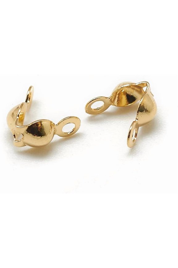 20pc 20Pcs Real 18K Gold Plated Brass Bead Tips Calotte Ends Crimp Beads Clamshell Knot Cover Open Bead Tips Endcaps for DIY Bracelet Necklaces Earrings Keychains Jewelry Making 7x4mm