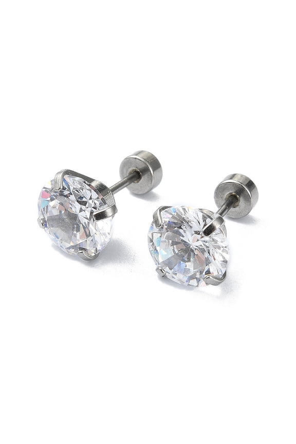 20pc 304 Stainless Steel Crystal Rhinestone Ear False Plugs Gauges Earrings for Women Men Stainless Steel Color 8mm