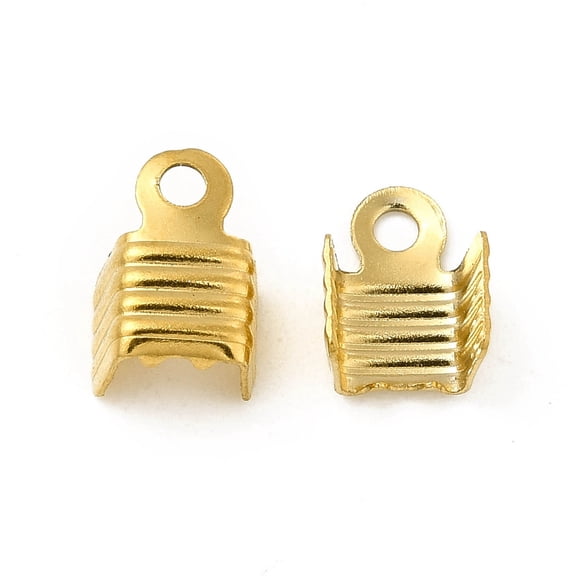 20pc 304 Stainless Steel Folding Crimp Ends Fold Over Crimp Cord Ends Golden 7.5x5x4mm Hole: 1.4mm Inner Diameter: 4mm
