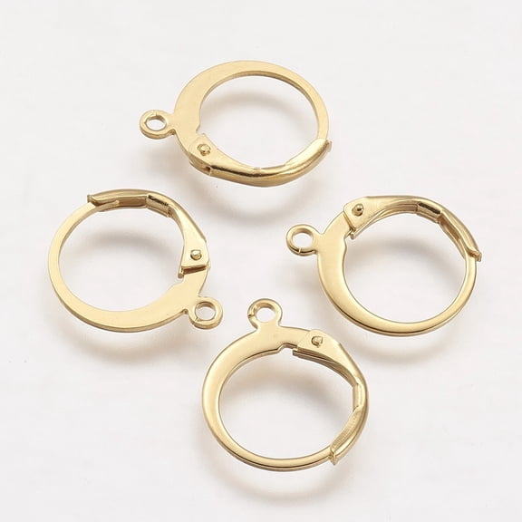 20pc 304 Stainless Steel Leverback Earring Findings with Loop Real 24K Gold Plated 14.5x12x2mm Hole: 1mm pin: 0.5x0.7mm