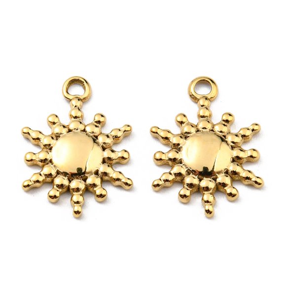 20pc 304 Stainless Steel Pendants Sun Charm Real 18K Gold Plated 15x11x1.5mm Hole: 1.5mm