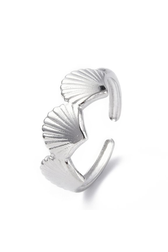 20pc 304 Stainless Steel Shell Open Cuff Ring for Women Stainless Steel Color Inner Diameter: 17mm