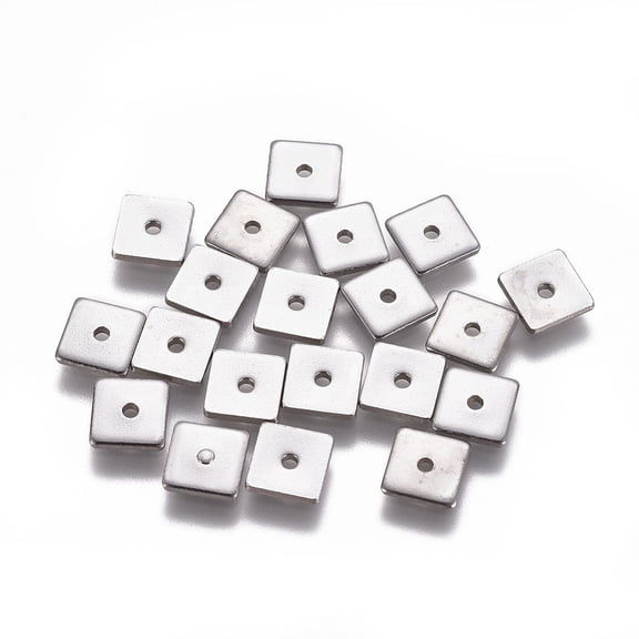 20pc 304 Stainless Steel Spacer Beads Square Stainless Steel Color 6x6x0.8mm Hole: 1.2mm
